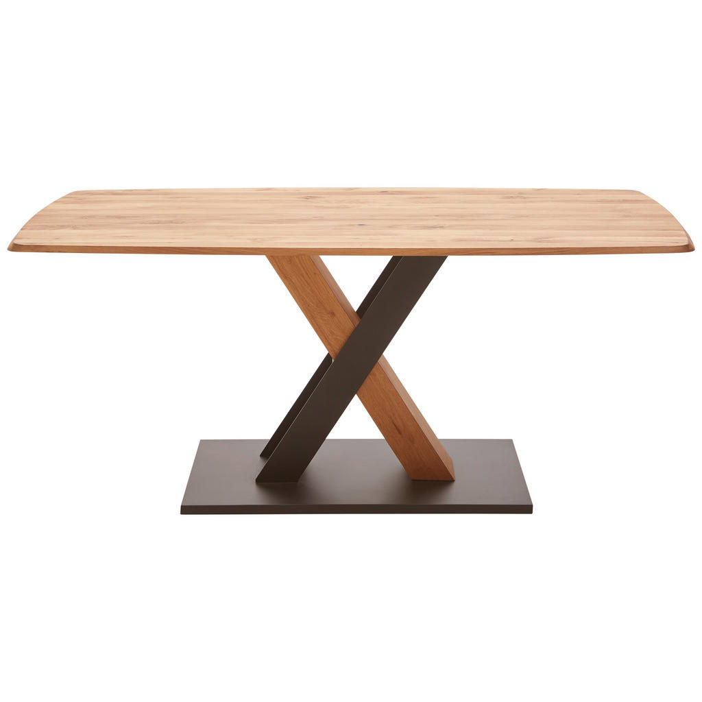 Thumbnail - Valnatura Esstisch, Schwarz, Eiche, Holz, Metall, Balkeneiche, massiv, bootsförmig, X-Form, 90x77x160 cm, Fsc, in versch...