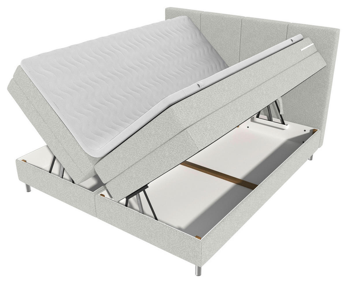 BOXSPRINGBETT 180/200 cm,  in Hellgrau, Bettkasten, Topper, Matratzen, H3 = fest  - Chromfarben/Hellgrau, KONVENTIONELL, Kunststoff/Textil (180/200cm) - Boxxx