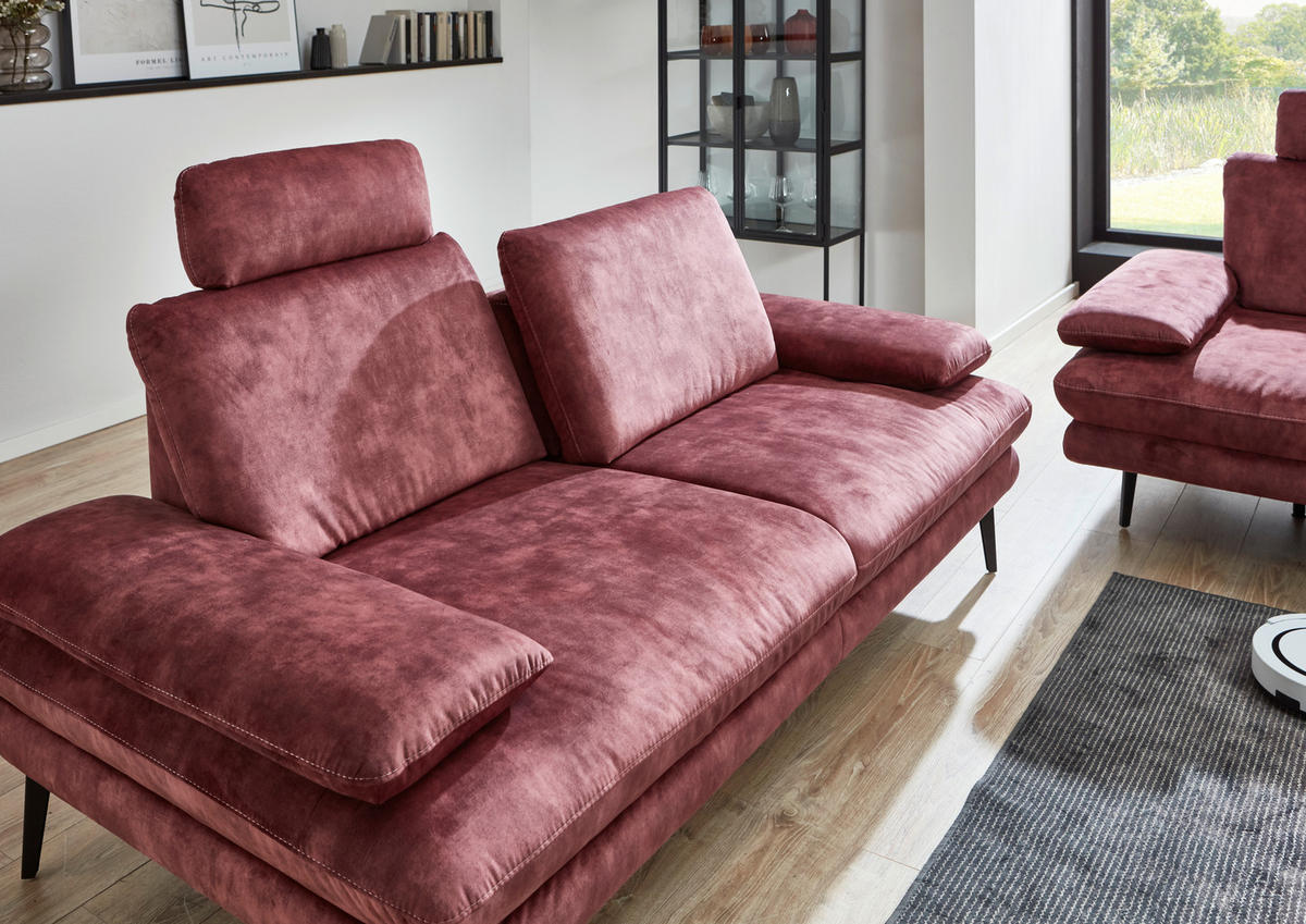 3-SITZER-SOFA in Velours Dunkelrot  - Beige/Schwarz, Design, Textil/Metall (222/89/104cm) - Dieter Knoll