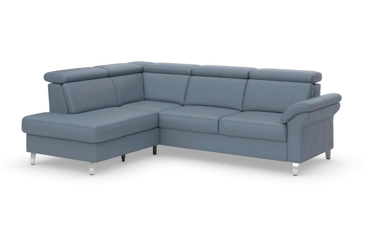 ECKSOFA 194/245 cm ARNGAST E in Echtleder Graublau Kopfteilverstellung  194/245 cm  - Chromfarben/Graublau, Basics, Leder/Textil (194/245cm) - Sit & More