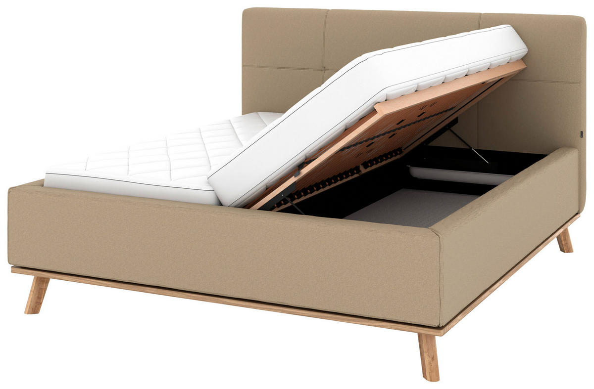 POLSTERBETT Matratze, Lattenrost, Bettkasten 160/200 cm  in Beige  - Eichefarben/Beige, Design, Holz/Textil (160/200cm) - Musterring