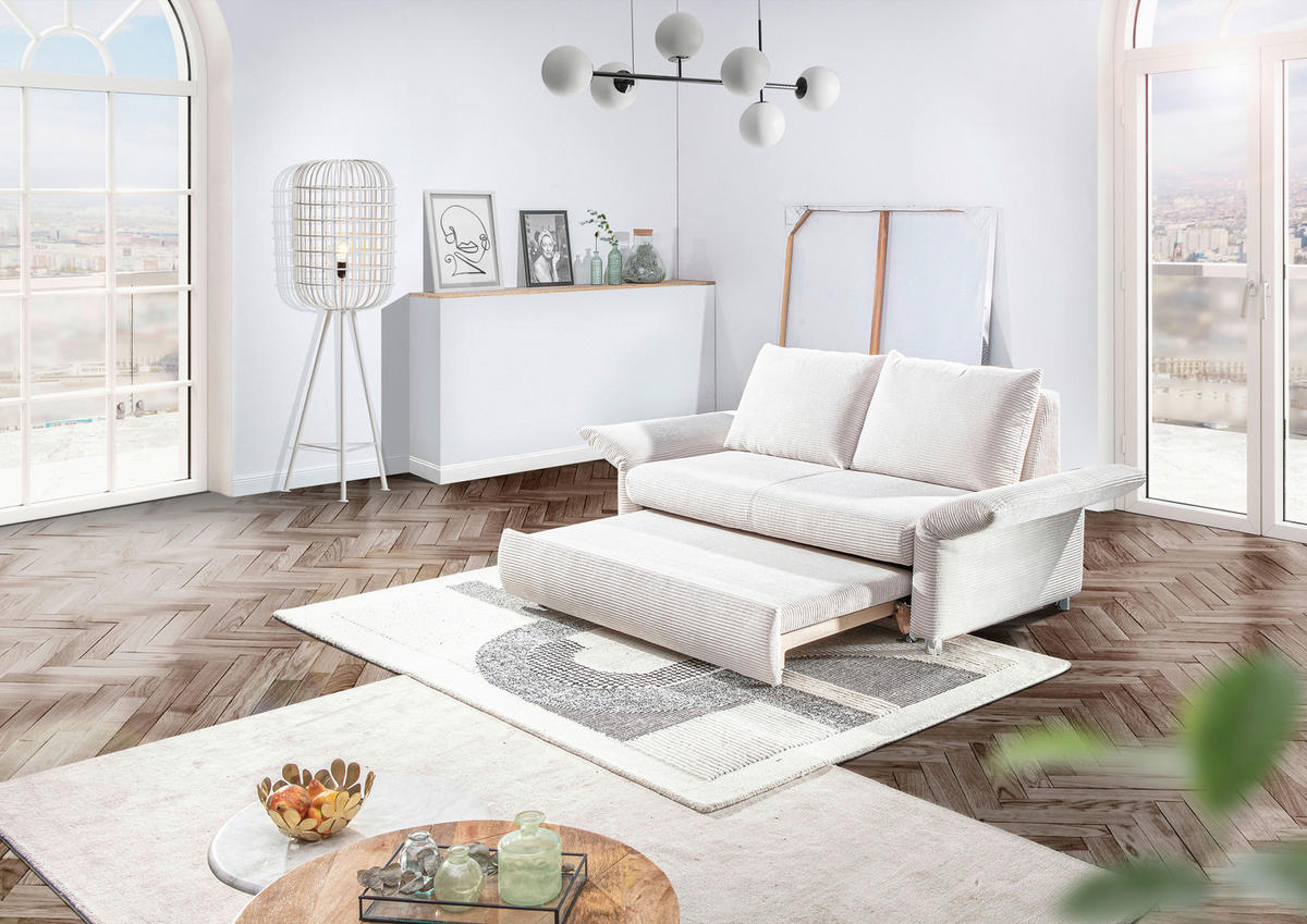 BÄDDSOFFA i manchester cremefärgad  - kromfärg/cremefärgad, Design, textil/plast (176/81/98cm) - MID.YOU