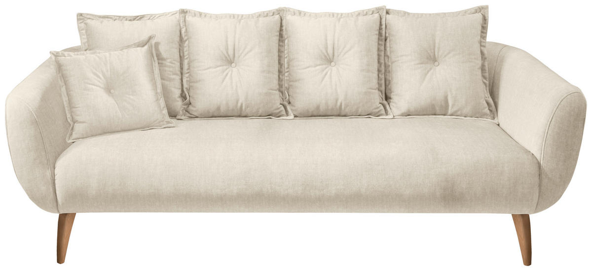 3-SITZER-SOFA in Velours Beige, Buchefarben  - Beige/Buchefarben, Modern, Holz/Textil (236/94/103cm) - Livetastic