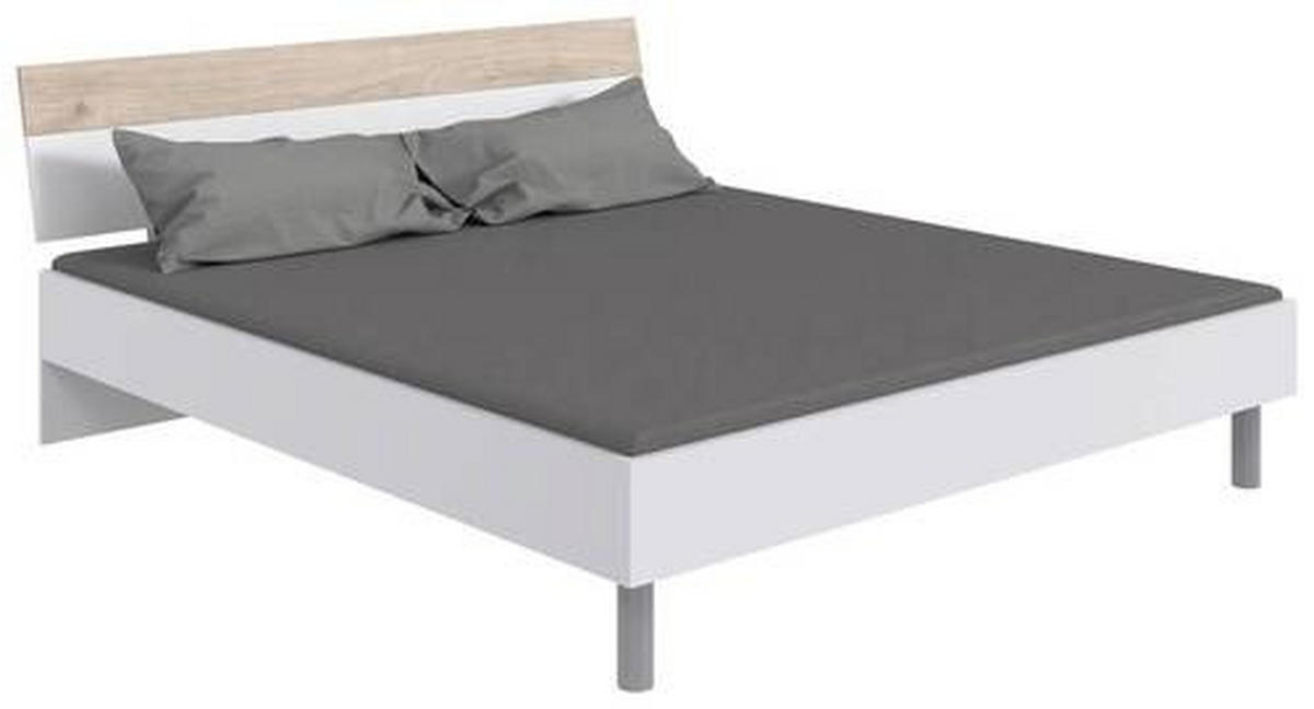 BETT 180/200 cm  in Weiß, Eichefarben, Hickory  - Eichefarben/Alufarben, Design, Metall (180/200cm) - Boxxx