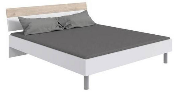 BETT 180/200 cm in Weiß, Eichefarben, Hickory - Eichefarben/Alufarben, Design, Holzwerkstoff/Metall (180/200cm) - Carryhome