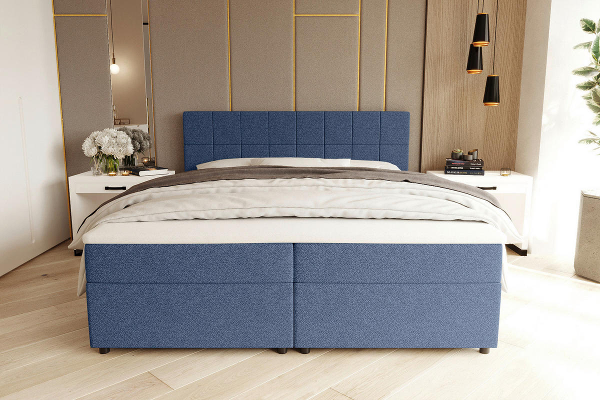 BOXBETT 160/200 cm,  in Blau, Topper, Matratzen, Bettschubladen, H3 = fest  - Blau/Schwarz, KONVENTIONELL, Kunststoff/Textil (160/200cm) - Boxxx