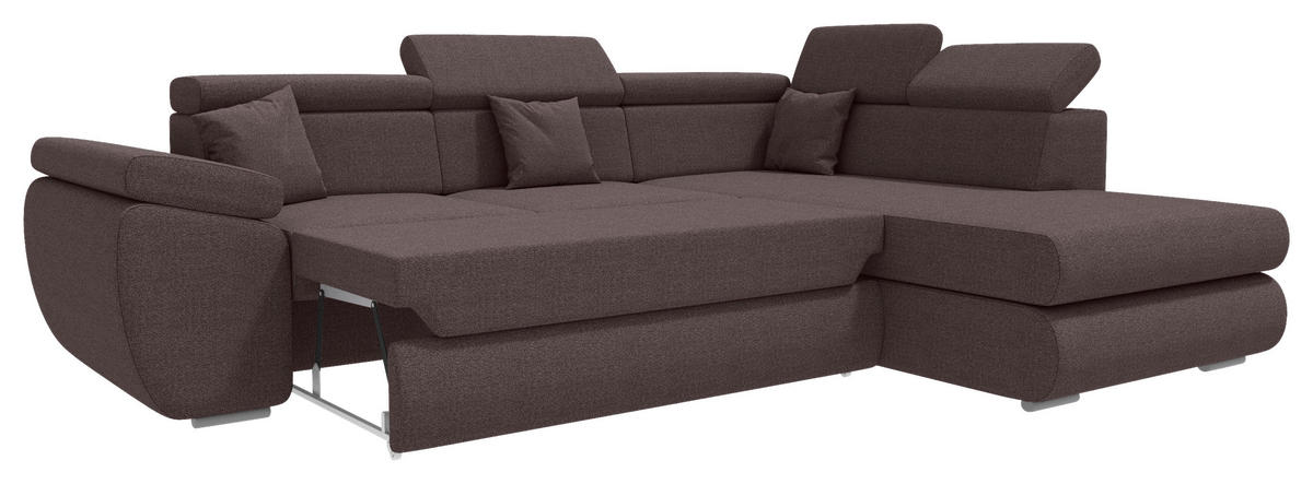 ECKSOFA Graubraun Struktur  - Chromfarben/Graubraun, KONVENTIONELL, Kunststoff/Textil (282/205cm) - Carryhome