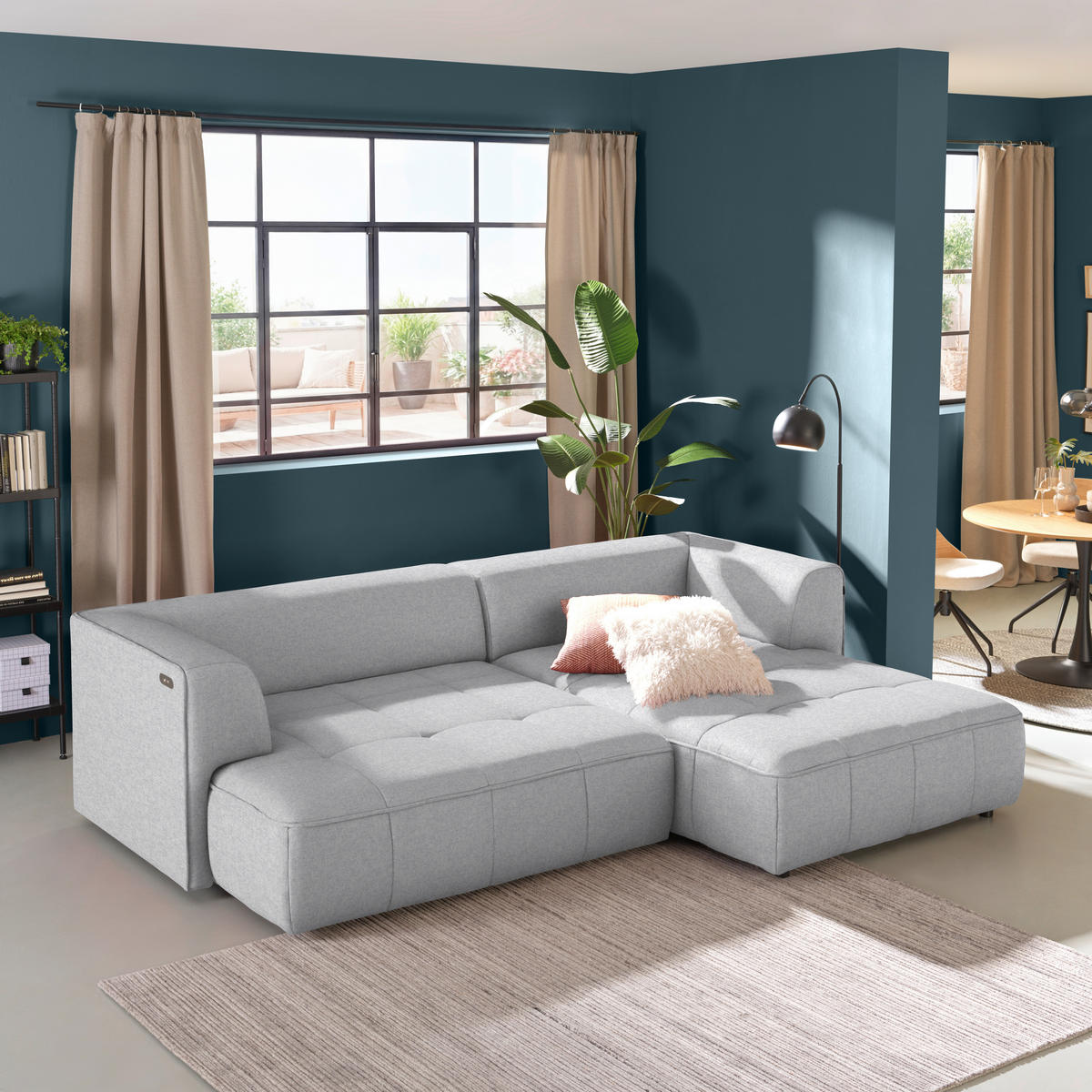 ECKSOFA  in Webstoff Grauweiß Zierkissen, Rückenkissen, Sitzvorzug  288/188 cm  - Grauweiß/Schwarz, Design, Kunststoff/Textil (288/188cm) - Welnova