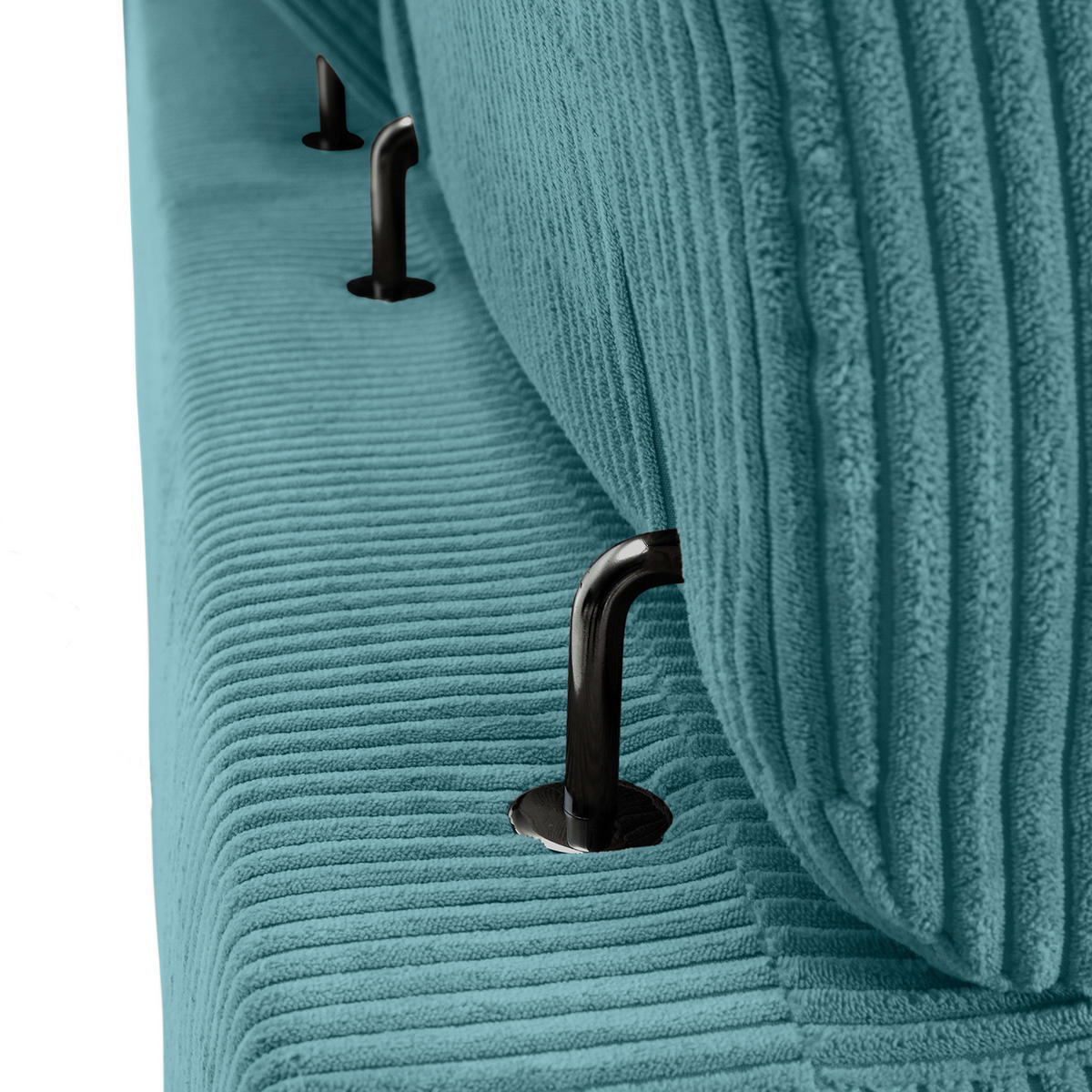 ECKSOFA Petrol Cord Rücken echt, Kopfteilverstellung, Sitzvorzug  - Petrol/Schwarz, KONVENTIONELL, Textil/Metall (257/170cm) - Carryhome