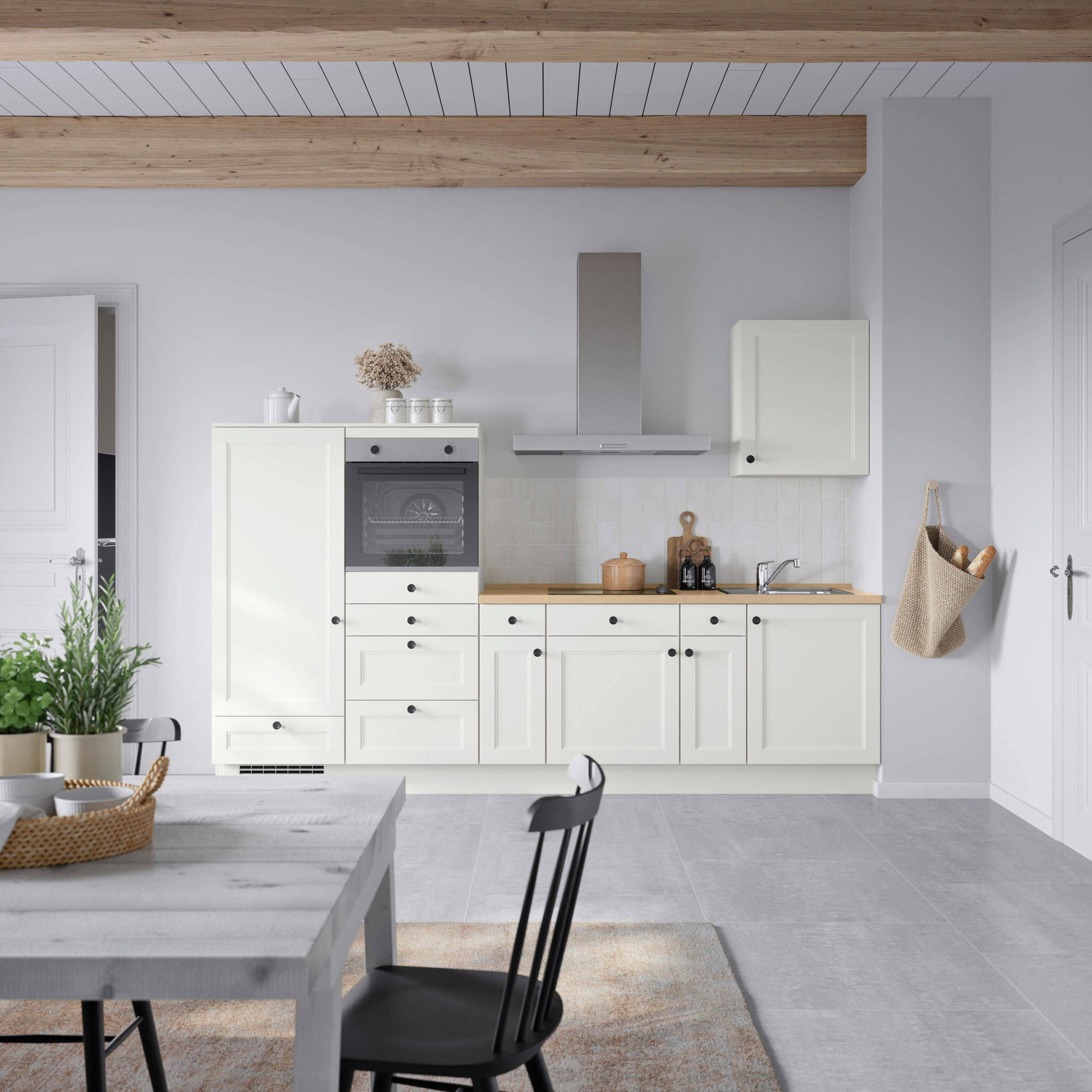 KÜCHENBLOCK 300 cm   in Weiß, Eichefarben  - Eichefarben/Schwarz, MODERN, Holzwerkstoff/Metall (300cm) - Nobilia