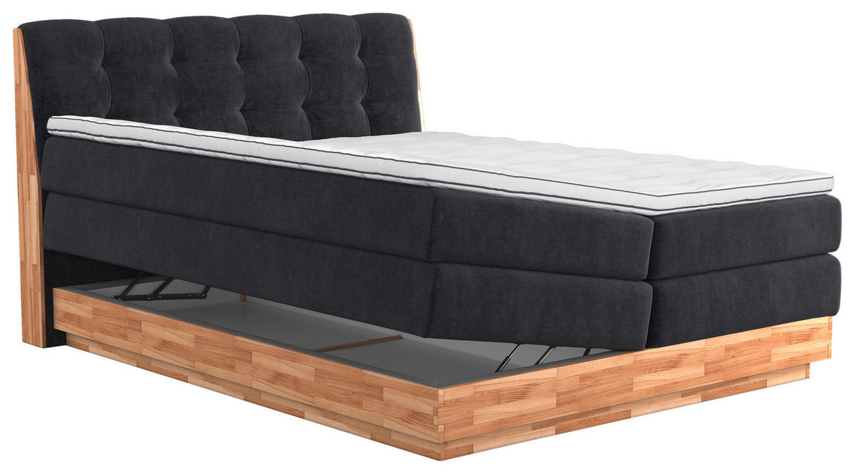 BOXSPRINGBETT 180/200 cm  in Blau  - Blau/Schwarz, Natur, Holz/Textil (180/200cm)