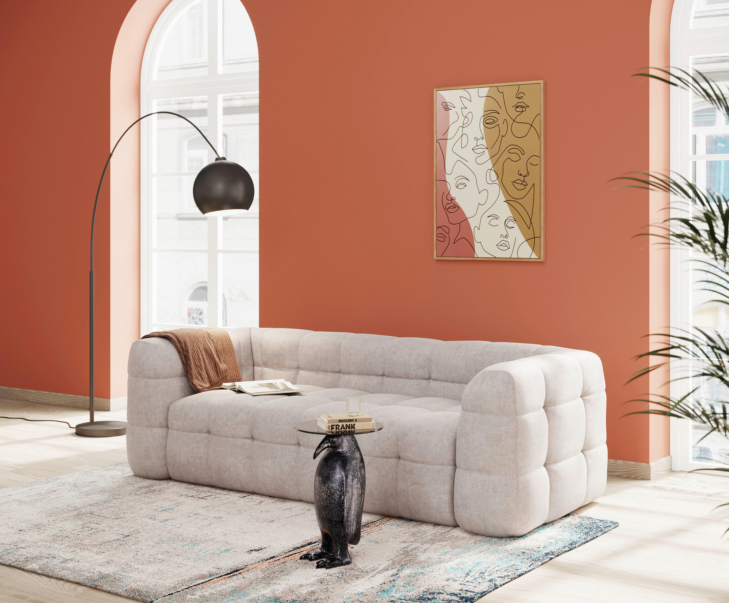 3-SITZER-SOFA in Chenille Weiß - Schwarz/Weiß, Design, Holz/Textil (240/70/107cm) - Kare-Design