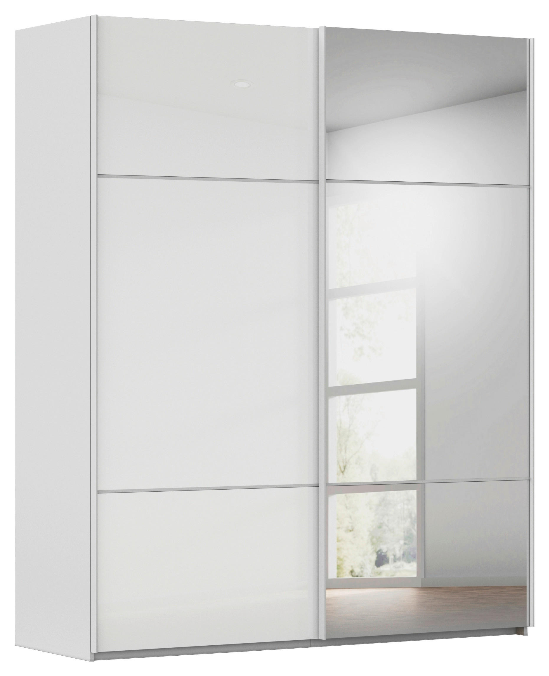 SCHWEBETÜRENSCHRANK in Grau, Weiss - Weiss/Grau, Konventionell, Glas/Holzwerkstoff (201/223/68cm) - Novel