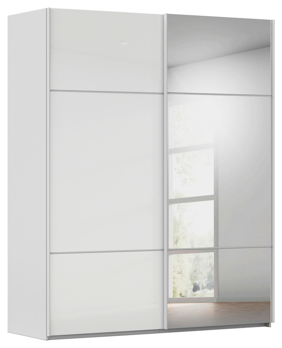 SCHWEBETÜRENSCHRANK in Grau, Weiss  - Weiss/Grau, Konventionell, Glas/Holzwerkstoff (201/223/68cm) - Novel