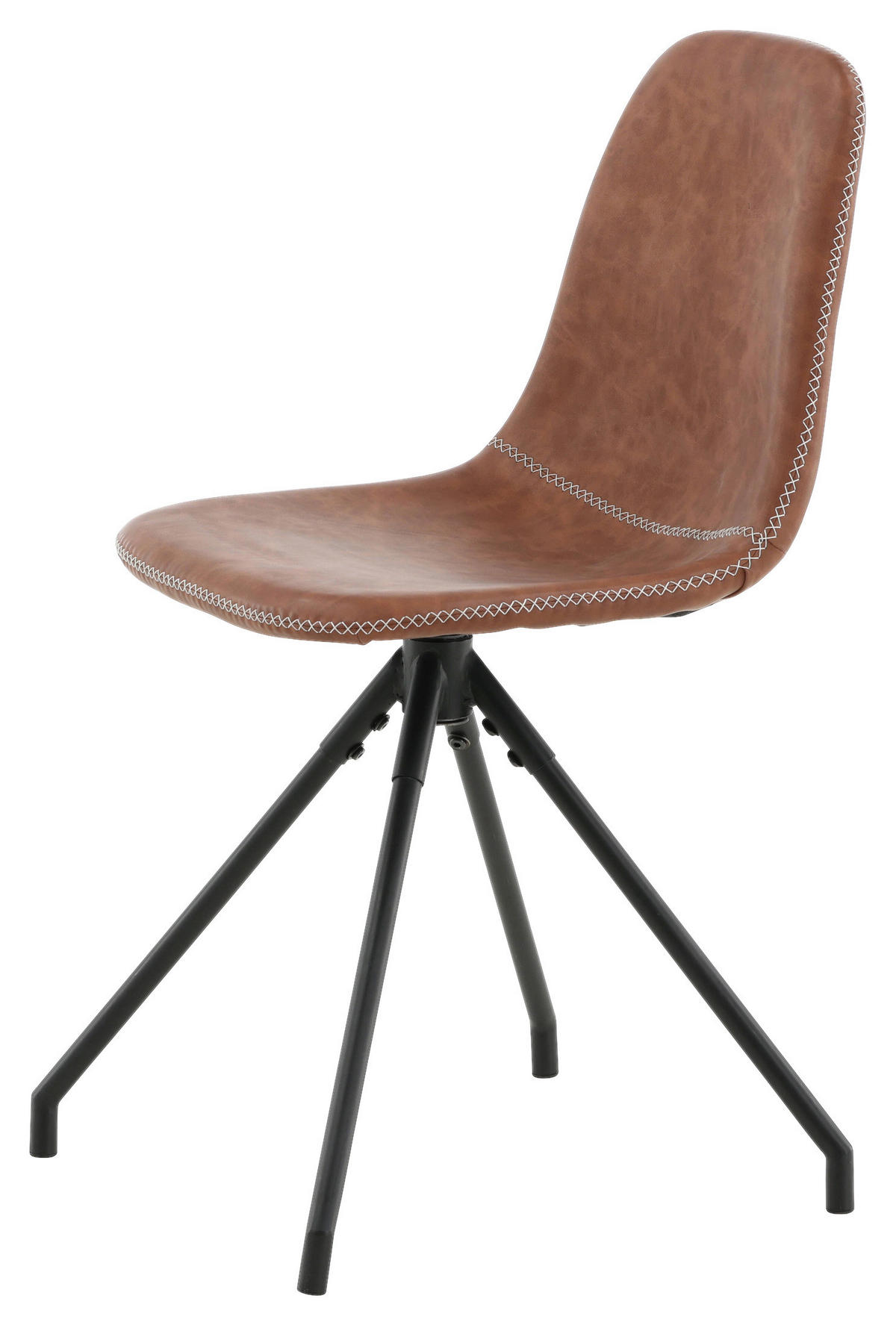 STUHL-SET 2 Stück  in Stahl Lederlook (vegan)  - Cognac/Schwarz, Design, Textil/Metall (44/88/54cm) - Livetastic