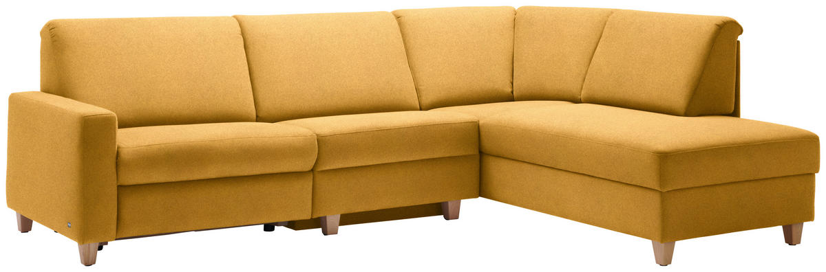 ECKSOFA in Flachgewebe Senfgelb  261/203 cm  - Eichefarben/Senfgelb, KONVENTIONELL, Holz/Textil (261/203cm) - Sedda