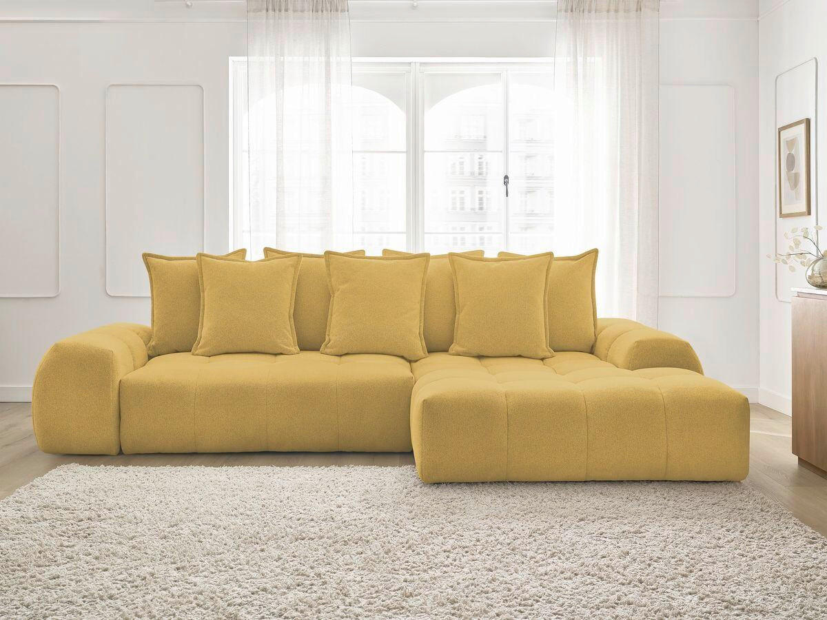 ECKSCHLAFSOFA EVEREST  mit Rücken echt, Armteil links, Armteil rechts Flachgewebe Gelb  - Gelb/Schwarz, MODERN, Kunststoff/Textil (318/180cm) - Livetastic