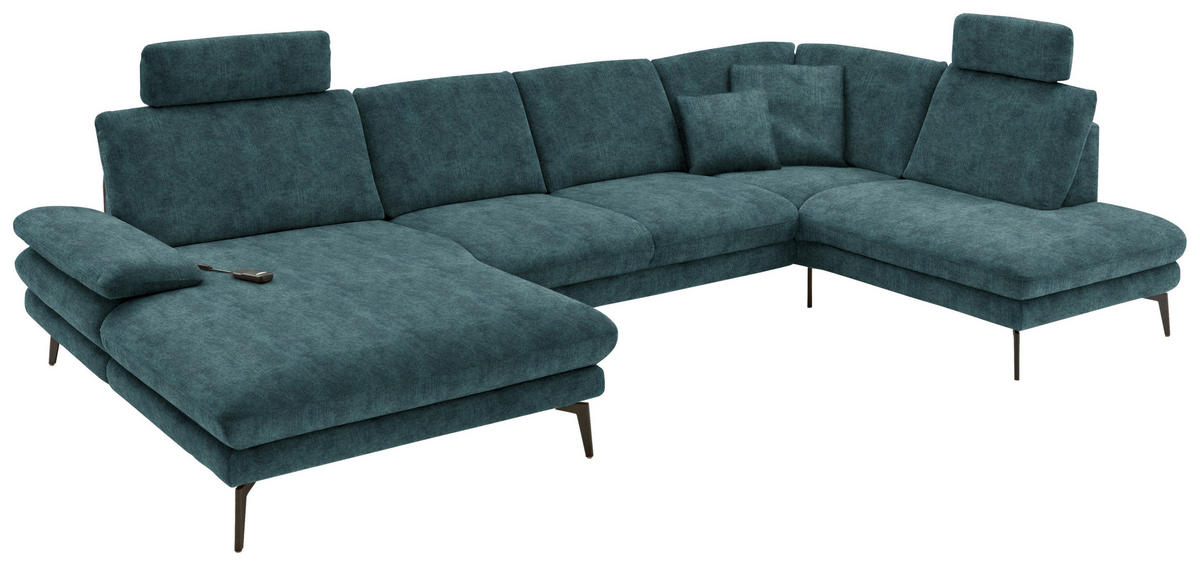 WOHNLANDSCHAFT in Velours Petrol  - Petrol/Schwarz, Design, Textil/Metall (180/344/208cm) - Dieter Knoll