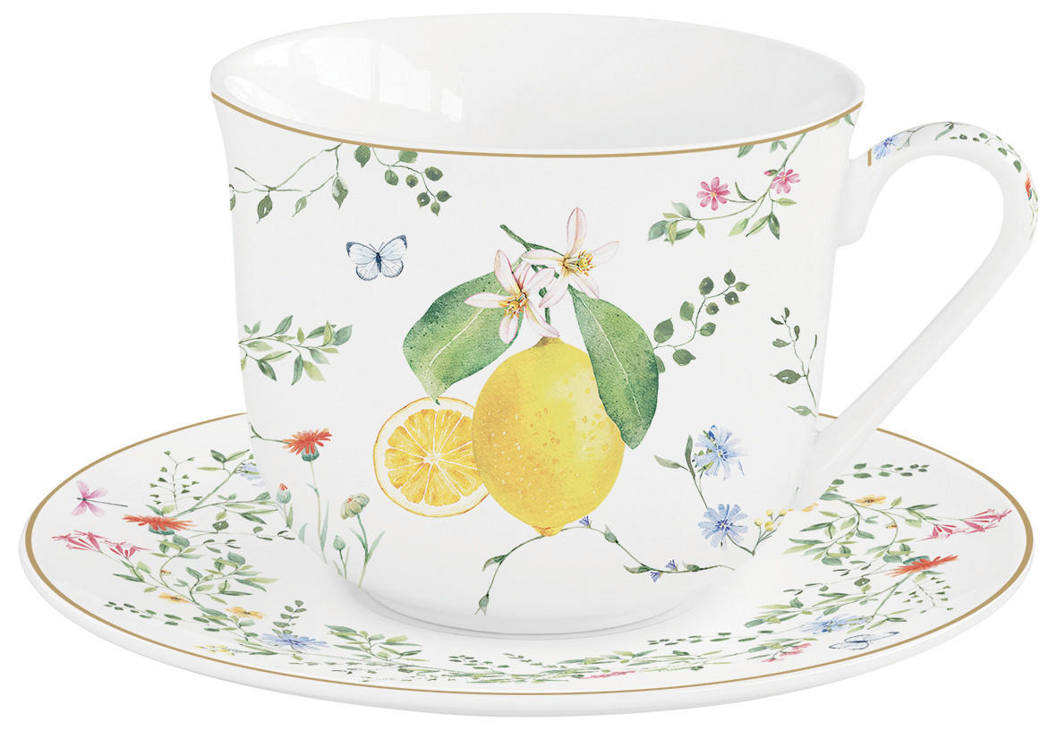 ŠALICA S TANJURIĆEM       - svijetlo zelena/bijela, Basics, keramika (17.5/17.5/9cm)