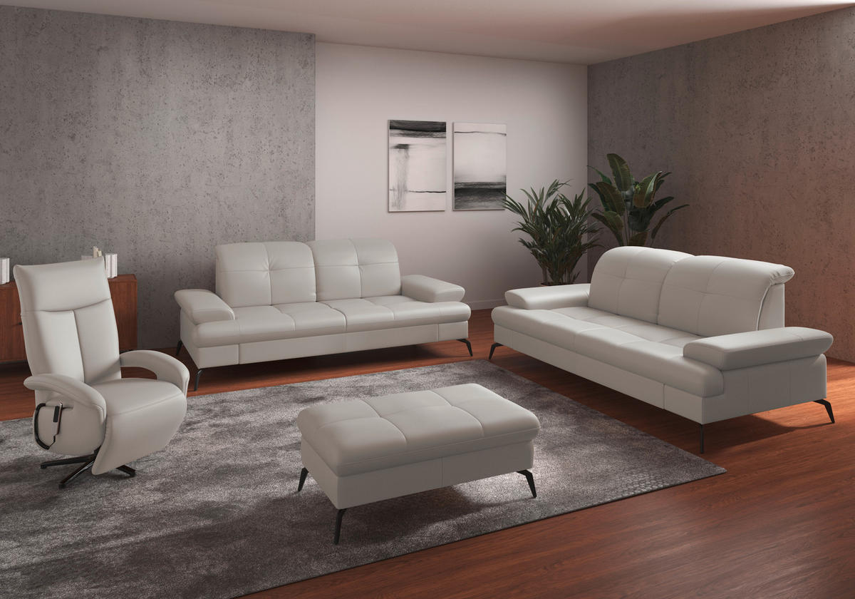 3-SITZER-SOFA in Echtleder Weiss  - Weiss/Schwarz, Konventionell, Leder/Metall (212/90/122cm) - Sit & More