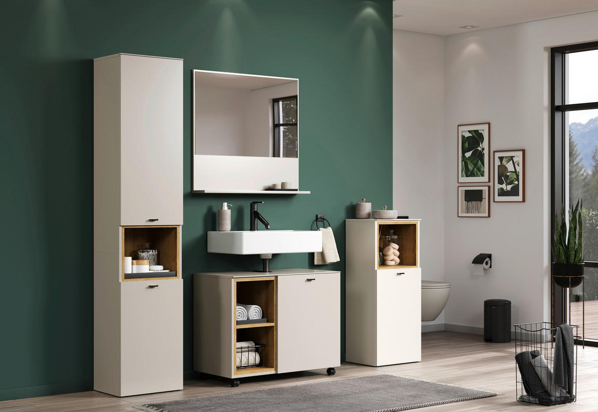 BADEZIMMER 4-teilig  in 180 cm  - Kaschmir/Schwarz, Trend, Holzwerkstoff/Kunststoff (180cm) - MID.YOU
