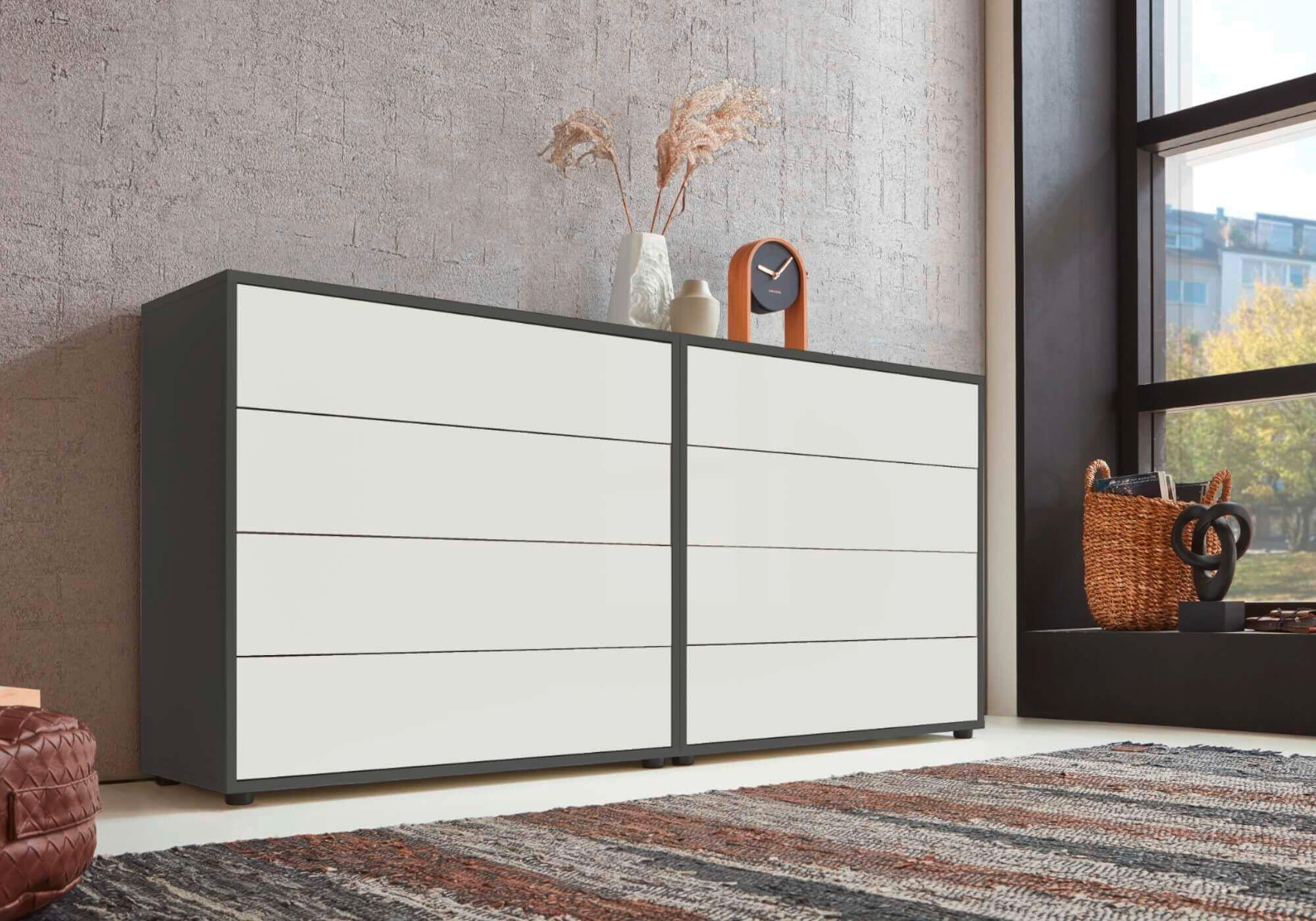 SIDEBOARD 158/73/33 cm  in Anthrazit, Weiß Hochglanz  - Weiß Hochglanz/Anthrazit, MODERN, Holzwerkstoff/Kunststoff (158/73/33cm) - MID.YOU