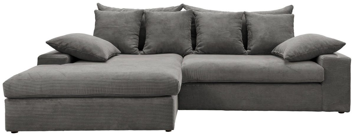 ECKSOFA in Cord Grau  - Schwarz/Grau, Modern, Kunststoff/Textil (200/278cm) - Livetastic