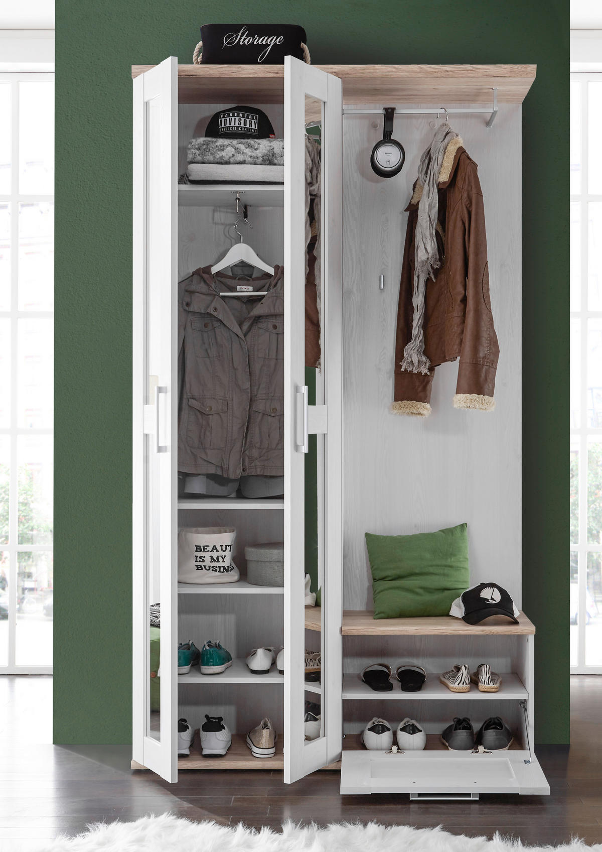 GARDEROBE 3-teilig  in 115/201/38 cm  - Lärchefarben/Weiß, KONVENTIONELL, Glas/Holzwerkstoff (115/201/38cm) - Xora