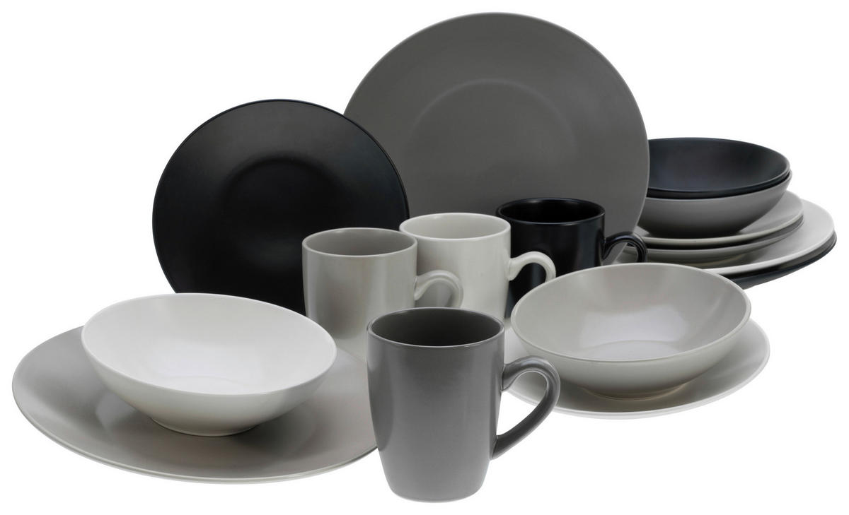 KOMBISERVICE Creme, Grau, Schwarz, Taupe MANHATTAN 16-teilig 4 Personen  - Taupe/Creme, Basics, Keramik - Creatable