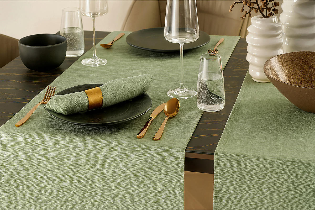 TISCHLÄUFER Loreen Textil Salbeigrün 50/150 cm  - Salbeigrün, Basics, Textil (50/150cm) - Dieter Knoll