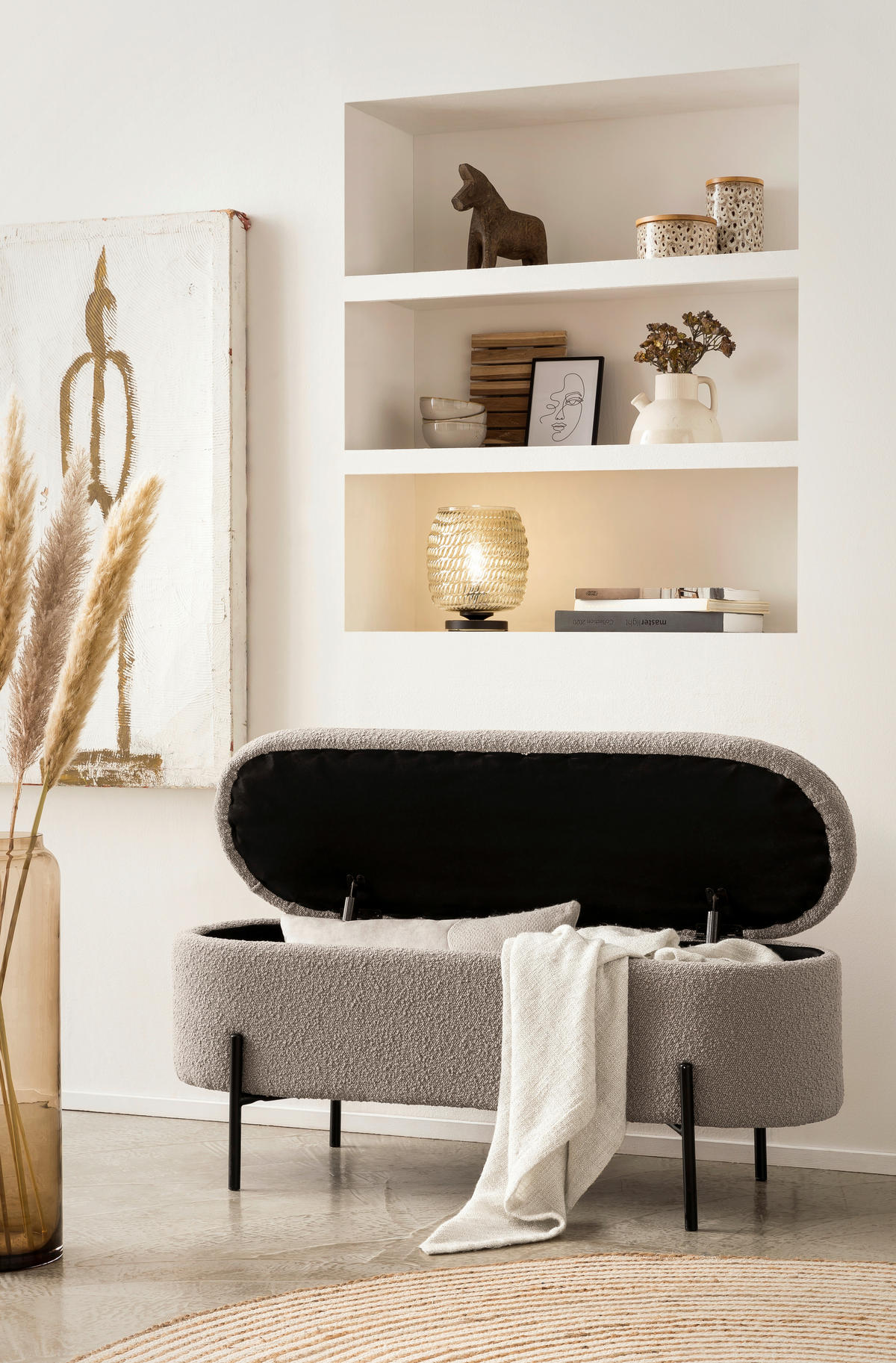 BETTBANK Bouclé Taupe  - Taupe/Schwarz, MODERN, Textil/Metall (110/44/40cm) - Livetastic