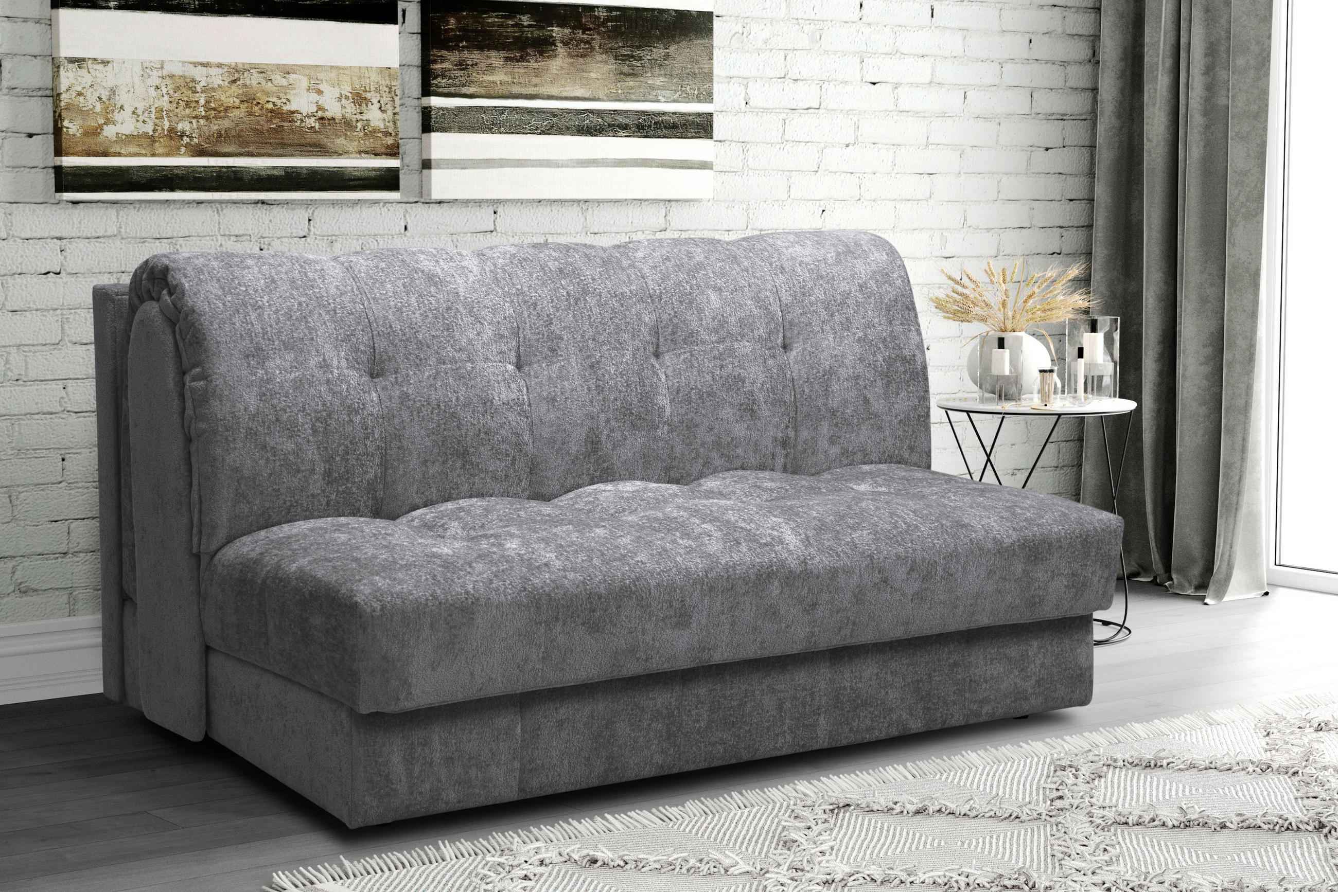 SCHLAFSOFA in Textil Hellgrau  - Hellgrau/Schwarz, Konventionell, Kunststoff/Textil (166/93/106cm) - home24