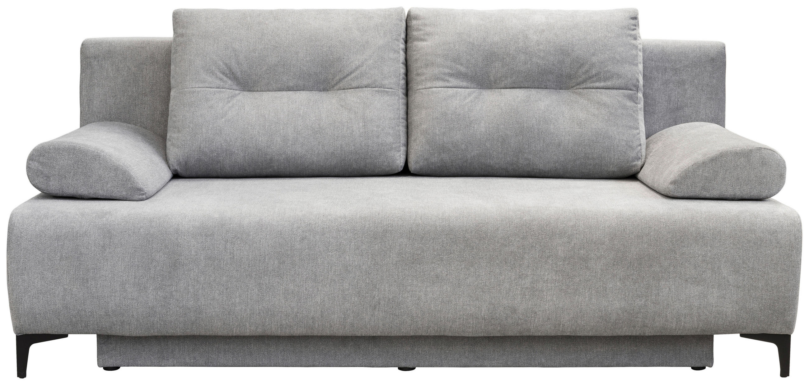BOXSPRINGSOFA Mikrofaser Hellgrau  inkl. Rückenkissen, Armlehnenkissen, Bettkasten, Schlaffunktion  - Hellgrau/Schwarz, MODERN, Textil/Metall (201/100/105cm) - P & B