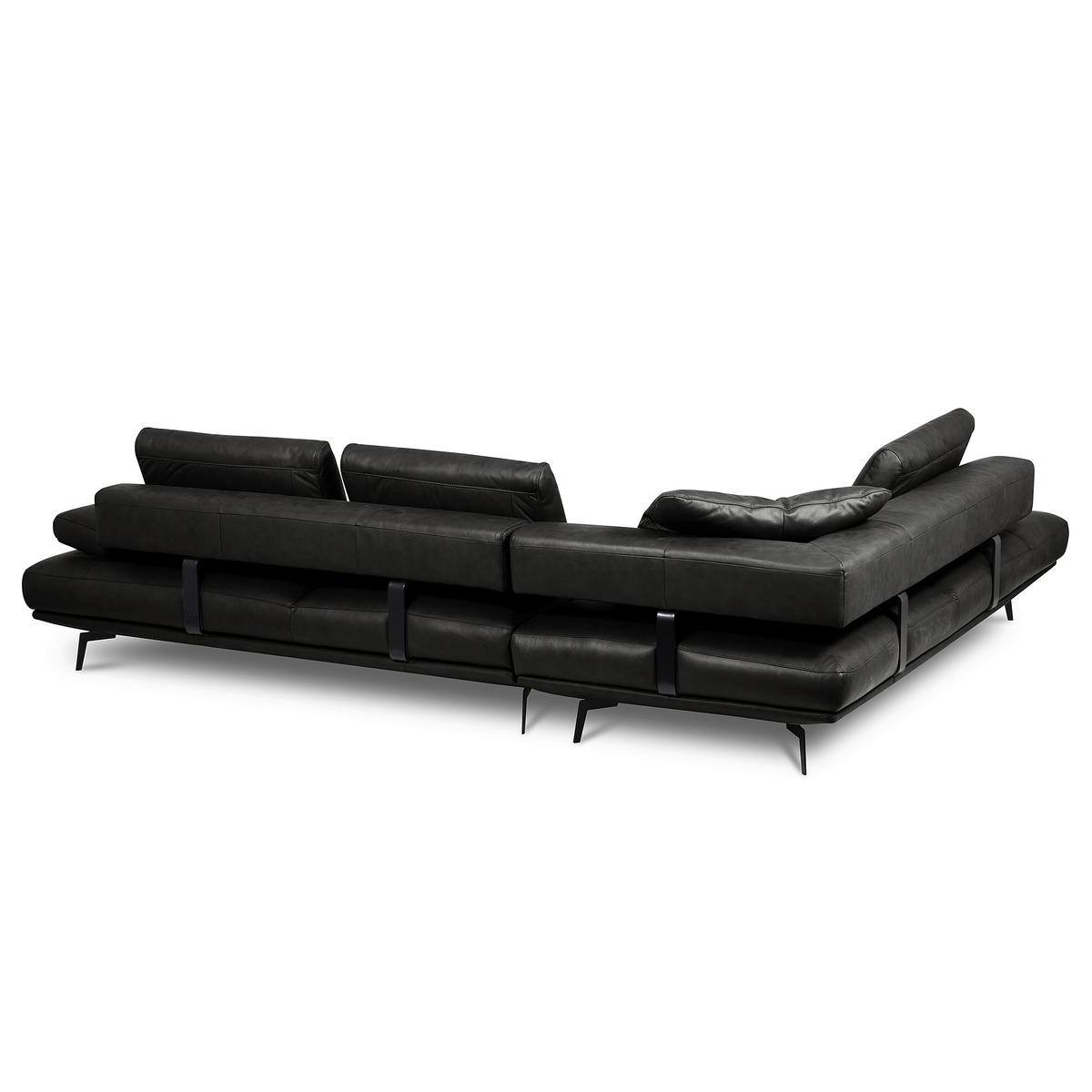 ECKSOFA Schwarz Echtleder  - Schwarz/Grau, Design, Leder/Metall (237/306cm) - Livetastic