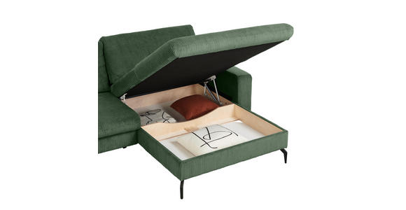 ECKSOFA in Cord Olivgrün - Schwarz/Olivgrün, Design, Textil/Metall (302/180cm) - Venda