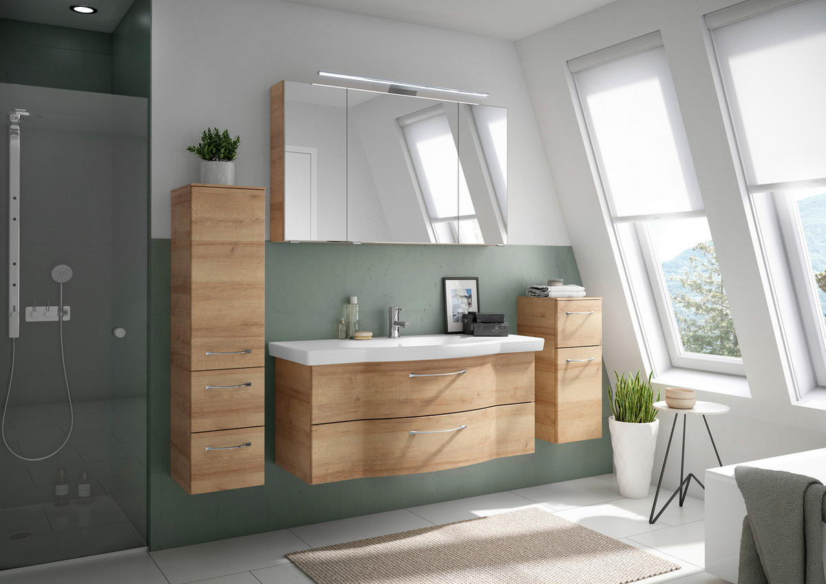 BADEZIMMER 5-teilig  in 182 cm  - Chromfarben/Eichefarben, KONVENTIONELL, Glas/Keramik (182cm) - Pelipal