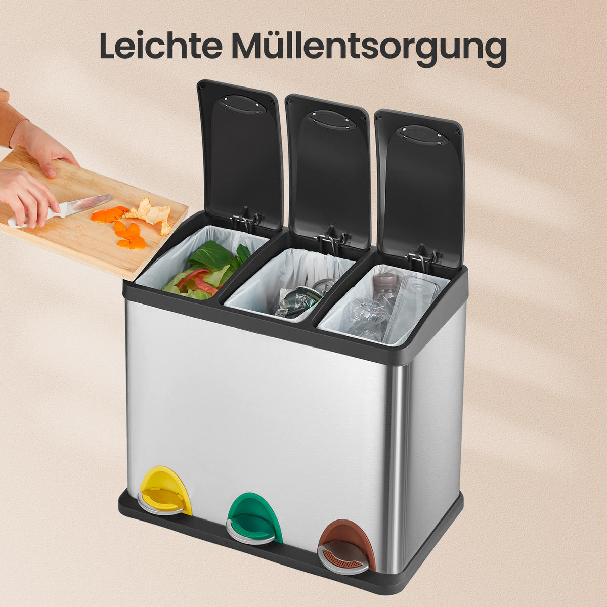 ABFALLSAMMLER 24 L  - Edelstahlfarben/Schwarz, Basics, Kunststoff/Metall (47/39,5/28,3cm)