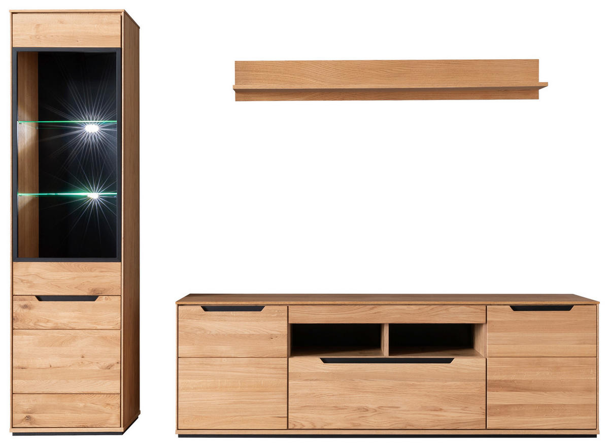 WOHNWAND 3-teilig  Wildeiche 285/196/46 cm    - Wildeiche/Eichefarben, Natur, Glas/Holz (285/196/46cm) - Linea Natura