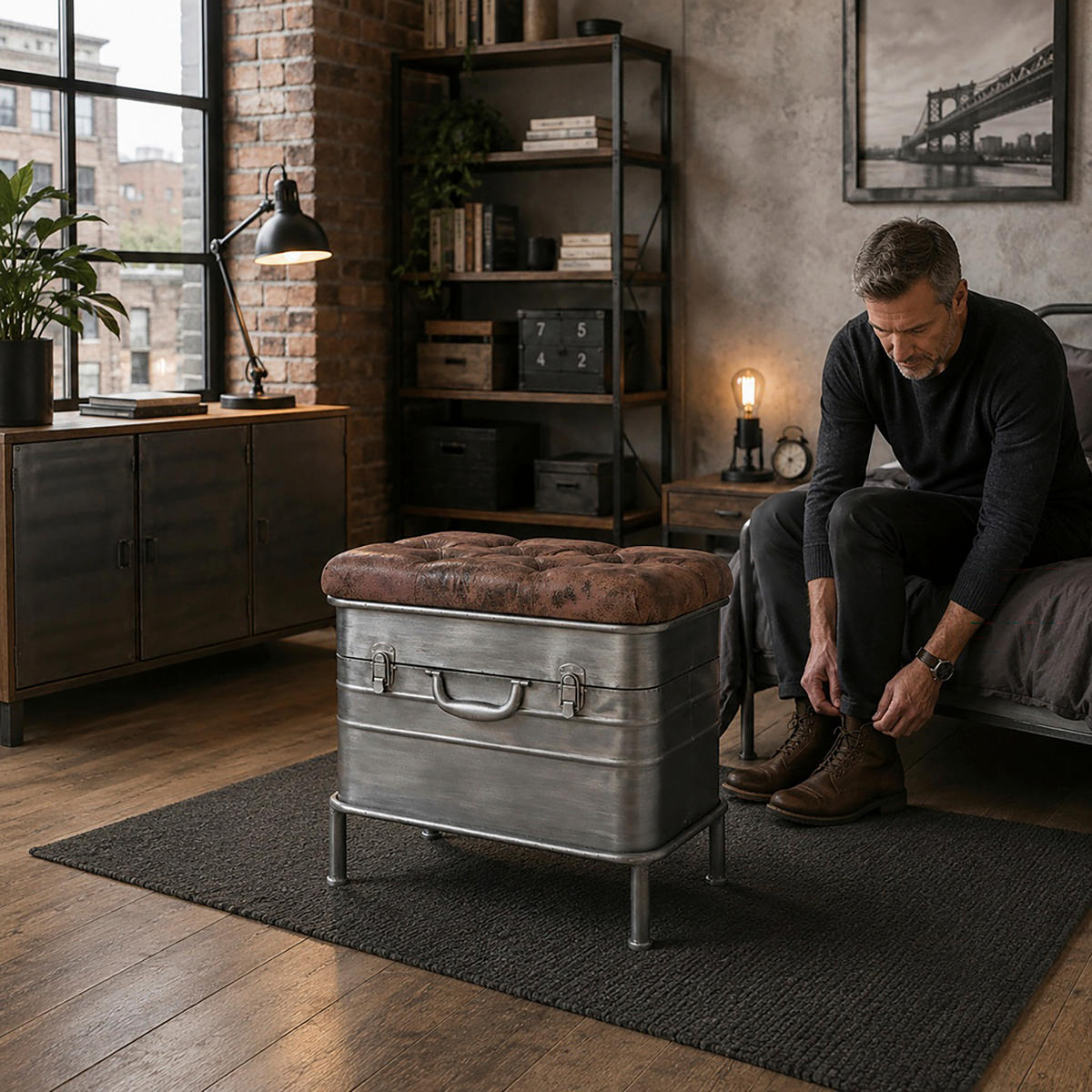 SITZBANK 51/48/34 cm  in Anthrazit, Braun  - Anthrazit/Braun, Design, Textil/Metall (51/48/34cm) - Carryhome