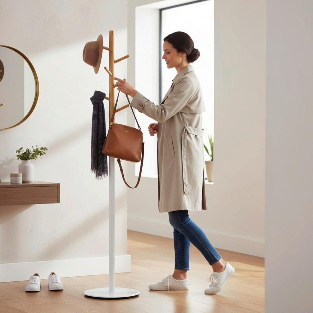 KLEIDERSTÄNDER in Naturfarben, Weiß  30/173 cm  - Naturfarben/Weiß, Design, Holz/Metall (30/173cm)