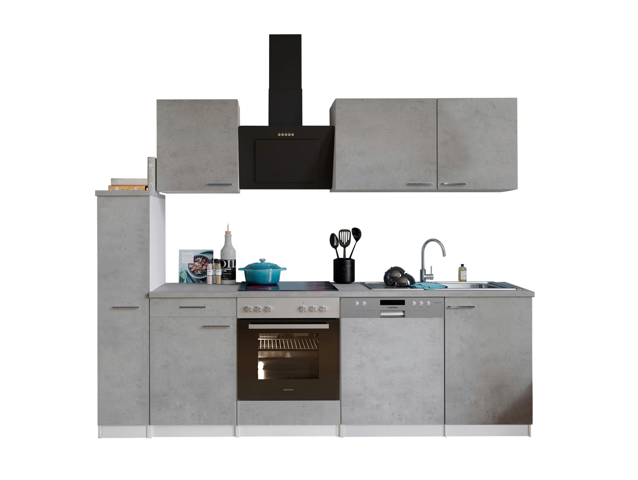 KÜCHENBLOCK 250 cm in Grau, Weiß - Edelstahlfarben/Weiß, Basics, Holzwerkstoff/Metall (250cm) - Respekta