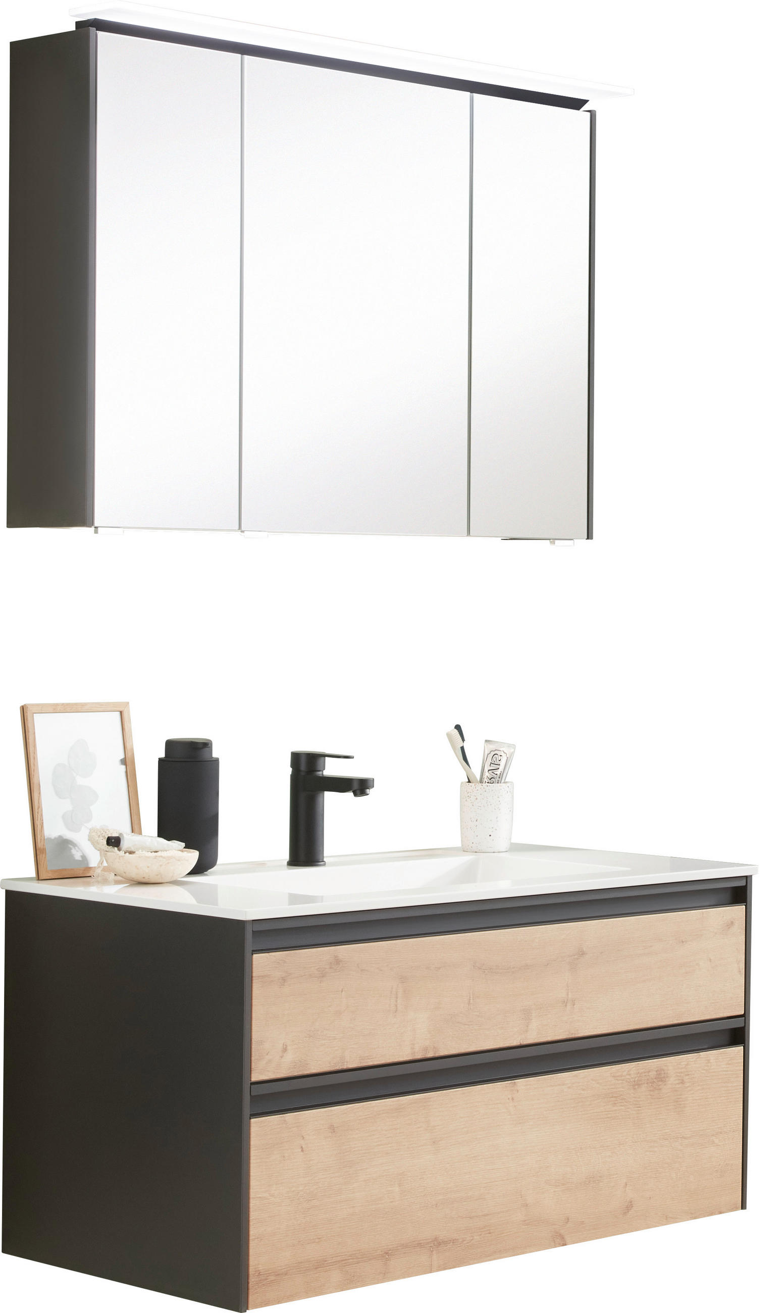 BADEZIMMER  in 123,2 cm  - Eichefarben/Weiß, MODERN, Glas/Holzwerkstoff (123,2cm) - Novel
