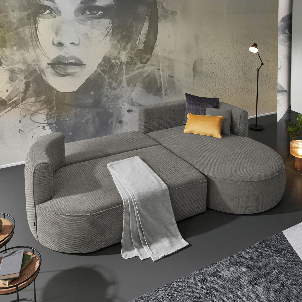ECKSOFA in Webstoff Greige  - Greige/Schwarz, Design, Kunststoff/Textil (183/284cm) - Welnova