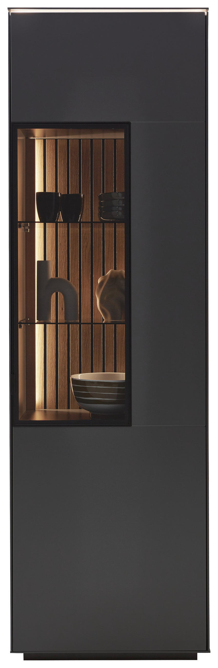 VITRINE in Eiche Anthrazit, Eichefarben  - Eichefarben/Anthrazit, Design, Glas/Holz (60,8/198,6/40cm) - Dieter Knoll