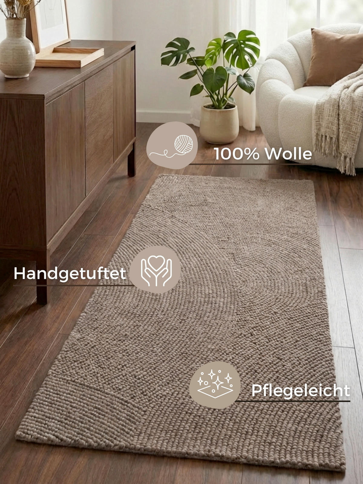 LÄUFER 80/300 cm Eleni  - Taupe, Basics, Textil (80/300cm) - Hanse Home
