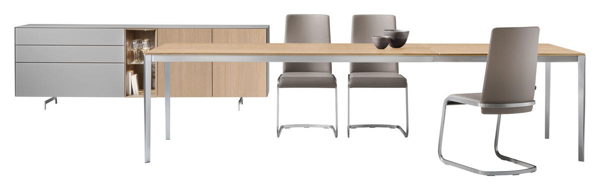 ESSTISCH in Holz, Metall 160-260/100/75 cm  - Eiche Bianco/Edelstahlfarben, Design, Holz/Metall (160-260/100/75cm) - TEAM 7