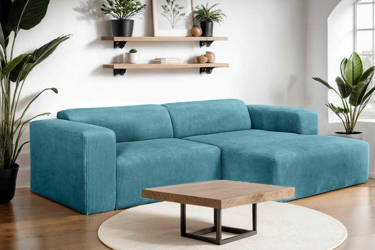 ECKSOFA BASMA in Cord Hellblau  298/175 cm  - Schwarz/Hellblau, Design, Kunststoff/Textil (298/175cm) - P & B