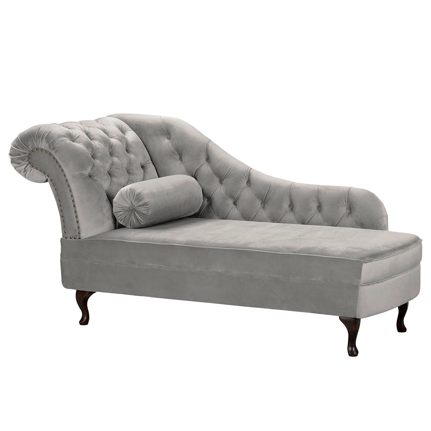 RÉCAMIERE Samt Grau  - Braun/Grau, Design, Holz/Textil (185/93/75cm) - Livetastic