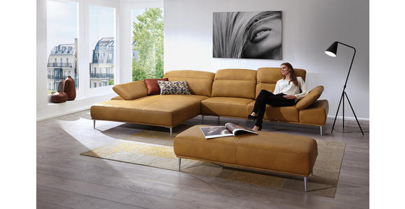 WOHNLANDSCHAFT in Leder Gelb, Currygelb - Chromfarben/Currygelb, Natur, Leder/Metall (206/343cm) - Valnatura