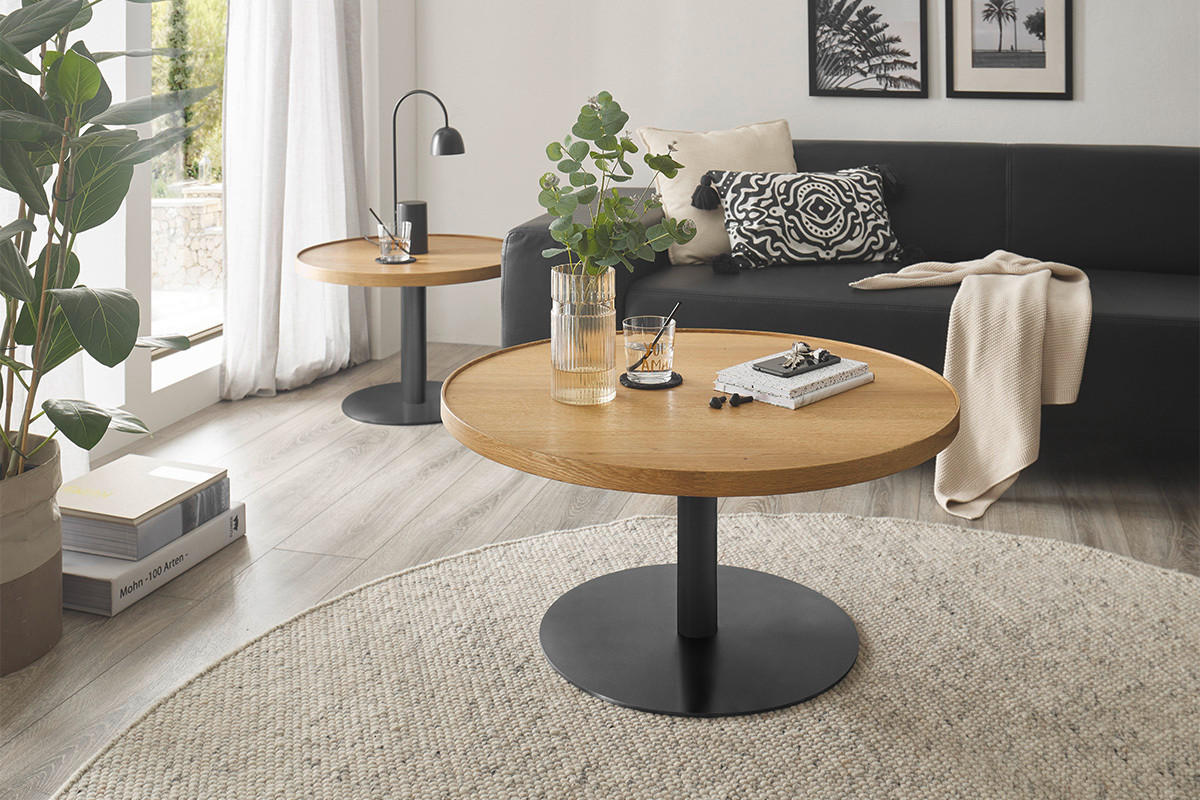 COUCHTISCH in Holz, Metall, Holzwerkstoff 80/80/40 cm  - Eichefarben/Schwarz, Design, Holz/Holzwerkstoff (80/80/40cm) - Novel